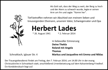 Traueranzeige von Herbert Lades von Pegnitz-Zeitung